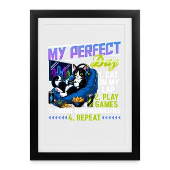 Gamer Gaming Cat Video Game - Framed poster (27 × 37 cm) - black - Front