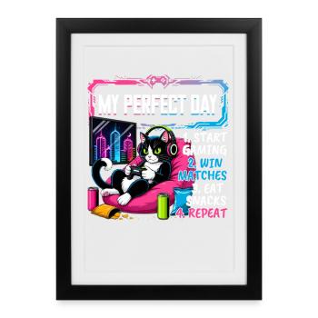 Gamer Gaming Cat Video Game - Framed poster (27 × 37 cm) - black - Front