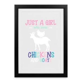 Juste une fille qui aime les poulets et les chèvres - Affiche encadrée (27 × 37 cm) - noir - Devant