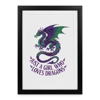 Dragon Love : Motif de fille - Affiche encadrée (27 × 37 cm) - noir - Devant