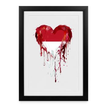 Monaco laisse tomber son cœur sous drapeau rouge et blanc - Affiche encadrée (27 × 37 cm) - noir - Devant