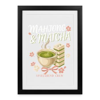 Mahjong & Matcha Spielabend - Gerahmtes Poster (27 × 37 cm) - Schwarz - Vorne