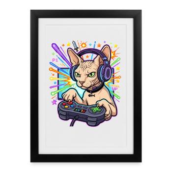 Sphynx Chat Gamer - Affiche encadrée (27 × 37 cm) - noir - Devant