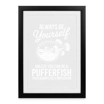 Expressions du poisson-globe : Cadeau amusant du poisson-globe - Affiche encadrée (27 × 37 cm) - noir - Devant