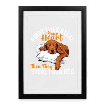 First They Steal Your Heart - Irish Setter Dog Dad - Framed poster (27 × 37 cm) - black - Front
