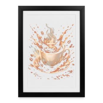 Tasse de Café Splash Art Grains Chaud - Affiche encadrée (27 × 37 cm) - noir - Devant