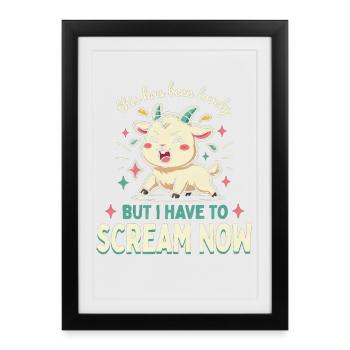 Dessin animé mignon de chèvre hurlante sur Tee - Affiche encadrée (27 × 37 cm) - noir - Devant