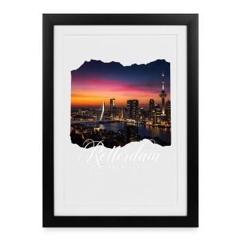 Rotterdam The Netherlands Skyline Evening Light - Framed poster (27 × 37 cm) - black - Front