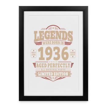Cadeau d’anniversaire 90e mari 1936 Vintage Rétro - Affiche encadrée (27 × 37 cm) - noir - Devant