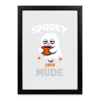 Spooky but tired – Halloween ghost with coffee - Framed poster (27 × 37 cm) - black - Front