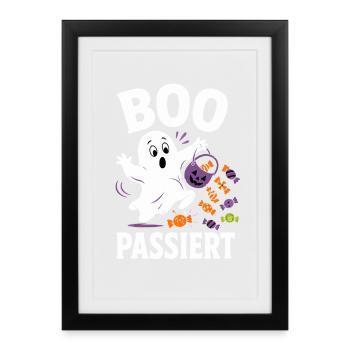 Boo Happens – Halloween Ghost with Candy - Framed poster (27 × 37 cm) - black - Front