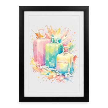 Travel Suitcase Pastel Colour Splash Art - Framed poster (27 × 37 cm) - black - Front