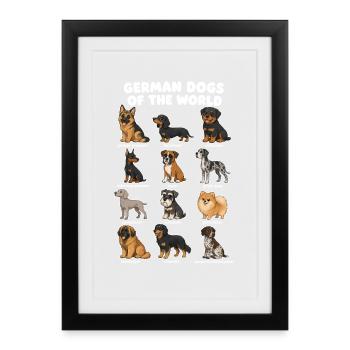 German Dog Breed Chart Cute - Framed poster (27 × 37 cm) - black - Front