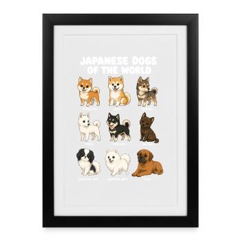 Japanese Dog Breed Chart Cute - Framed poster (27 × 37 cm) - black - Front