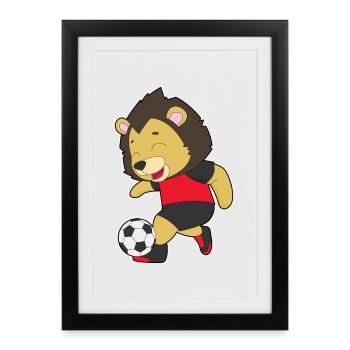 Lion Joueur de Football Football - Affiche encadrée (27 × 37 cm) - noir - Devant