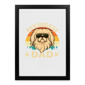 Papa pékinois - Papa de chien Peke Propriétaire de lion de compagnie - Affiche encadrée (27 × 37 cm) - noir - Devant