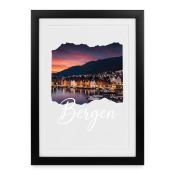 Bergen Harbour Evening - Framed poster (27 × 37 cm) - black - Front