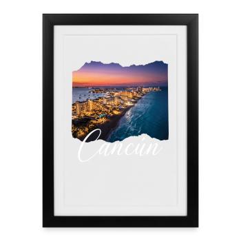 Cancún Sonnenuntergang Küstenlinie - Gerahmtes Poster (27 × 37 cm) - Schwarz - Vorne