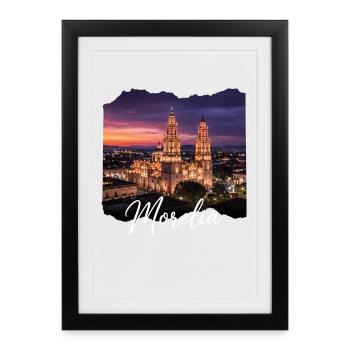 Morelia Nachtlicht Skyline - Gerahmtes Poster (27 × 37 cm) - Schwarz - Vorne