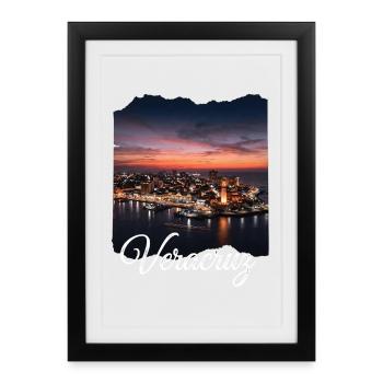 Veracruz Sonnenuntergang Hafenpanorama - Gerahmtes Poster (27 × 37 cm) - Schwarz - Vorne