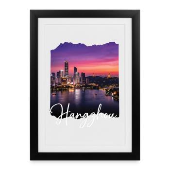 Hangzhou Evening Light Skyline Print - Framed poster (27 × 37 cm) - black - Front