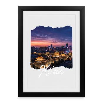 Xi'an Evening World at the City Wall - Framed poster (27 × 37 cm) - black - Front