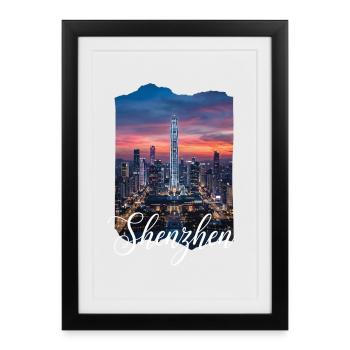 Shenzhen Skyline Evening Light - Framed poster (27 × 37 cm) - black - Front