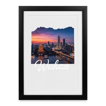 Wuhan Evening Light Skyline - Framed poster (27 × 37 cm) - black - Front