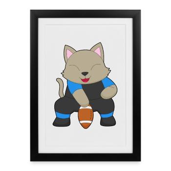 Cat American Football - Framed poster (27 × 37 cm) - black - Front