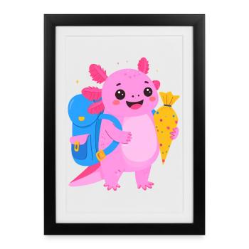 Axolotl zur Einschulung – Schulanfang Schultüte - Gerahmtes Poster (27 × 37 cm) - Schwarz - Vorne