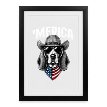 Merica Basset Hound – Vater der patriotischen Hundemutter - Gerahmtes Poster (27 × 37 cm) - Schwarz - Vorne