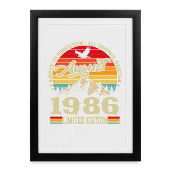 August 1986 Vintage Birthday Gift Retro - Framed poster (27 × 37 cm) - black - Front