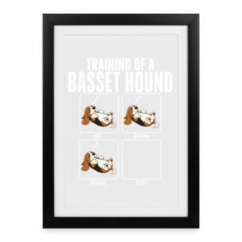 Humour sur l’entraînement des races de chiens Basset Hound - Affiche encadrée (27 × 37 cm) - noir - Devant