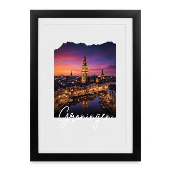 Groningen Abendmotive Skyline - Gerahmtes Poster (27 × 37 cm) - Schwarz - Vorne