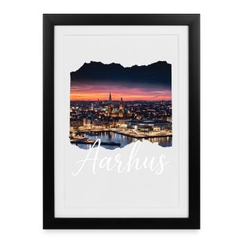 Aarhus Hafenpanorama Dämmerung - Gerahmtes Poster (27 × 37 cm) - Schwarz - Vorne
