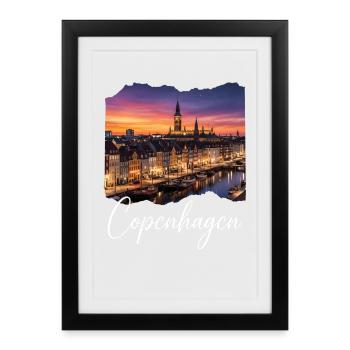 Copenhagen Evening Light Harbour Panorama - Framed poster (27 × 37 cm) - black - Front