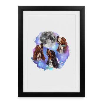 3 Basset Hounds Howling At Moon - Dog Mom Dad - Framed poster (27 × 37 cm) - black - Front