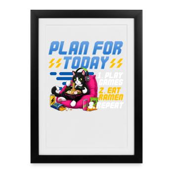 Gamer Gaming Cat Ramen Video Game - Framed poster (27 × 37 cm) - black - Front