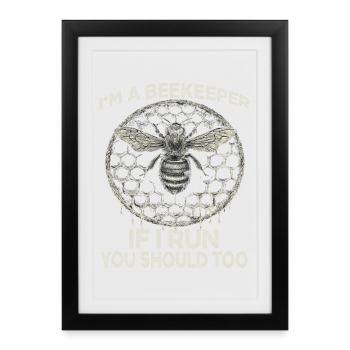 Bee Motif Honeycomb Beekeeper Hat Beekeeper Suit Vintage Beekeeper - Framed poster (27 × 37 cm) - black - Front