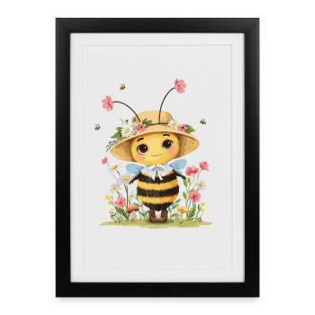 Cute bee with flower hat and garden motif for - Framed poster (27 × 37 cm) - black - Front