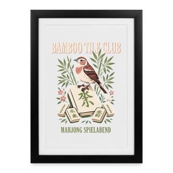 Bambus Mahjong Vogel Club - Gerahmtes Poster (27 × 37 cm) - Schwarz - Vorne