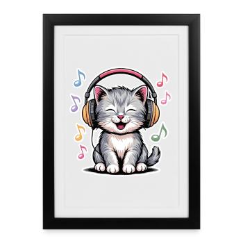 Chat de la musique - Affiche encadrée (27 × 37 cm) - noir - Devant