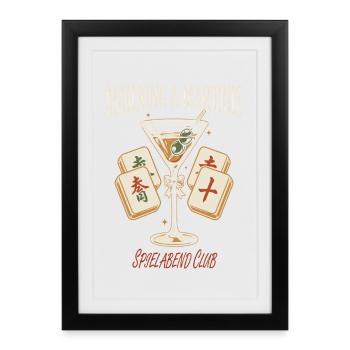 Mahjong Martini Spielabend - Gerahmtes Poster (27 × 37 cm) - Schwarz - Vorne