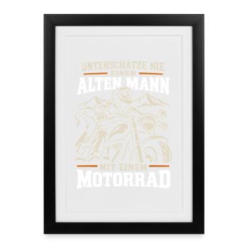 Unterschätze nie einen alten Mann mit Motorrad - Gerahmtes Poster (27 × 37 cm) - Schwarz - Vorne