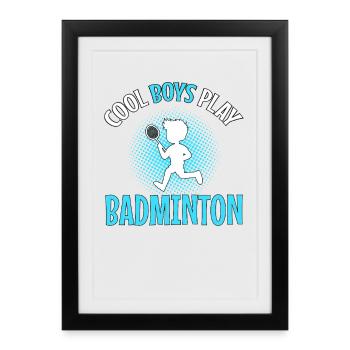 Les joueurs de badminton Cool Boys jouent au Badminton Boys - Affiche encadrée (27 × 37 cm) - noir - Devant