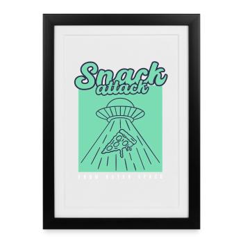 Snack de pizza OVNI - Affiche encadrée (27 × 37 cm) - noir - Devant