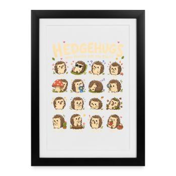 Hedgehugs Cute Hedgehog Mood Table Like - Framed poster (27 × 37 cm) - black - Front