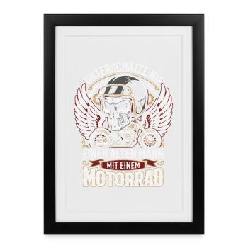 Unterschätze nie einen alten Mann mit Motorrad - Gerahmtes Poster (27 × 37 cm) - Schwarz - Vorne