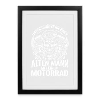 Unterschätze nie einen alten Mann mit Motorrad - Gerahmtes Poster (27 × 37 cm) - Schwarz - Vorne