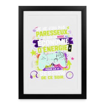 Gamer En Mode Économie D'Énergie - Humour games - Affiche encadrée (27 × 37 cm) - noir - Devant